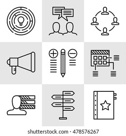 Set Of Project Management Icons On Decision Making, Personality And Team Meeting. Project Management Vector Icons For App, Web, Mobile And Infographics Design.
