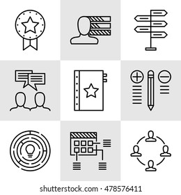 Set Of Project Management Icons On Decision Making, Personality And Team Meeting. Project Management Vector Icons For App, Web, Mobile And Infographics Design.