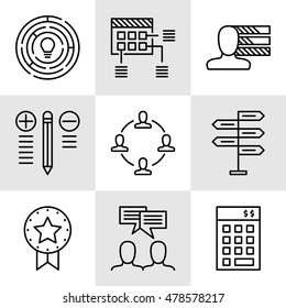 Set Of Project Management Icons On Decision Making, Personality And Team Meeting. Project Management Vector Icons For App, Web, Mobile And Infographics Design.