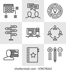 Set Of Project Management Icons On Decision Making, Personality And Team Meeting. Project Management Vector Icons For App, Web, Mobile And Infographics Design.