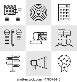 Set Of Project Management Icons On Decision Making, Personality And Team Meeting. Project Management Vector Icons For App, Web, Mobile And Infographics Design.