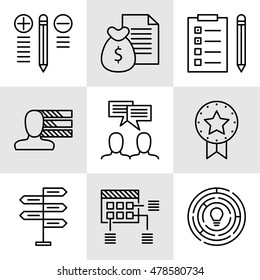Set Of Project Management Icons On Decision Making, Personality And Team Meeting. Project Management Vector Icons For App, Web, Mobile And Infographics Design.