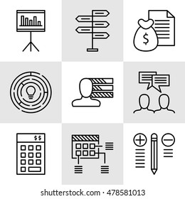 Set Of Project Management Icons On Decision Making, Personality And Team Meeting. Project Management Vector Icons For App, Web, Mobile And Infographics Design.