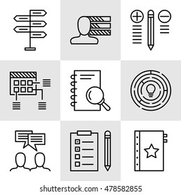 Set Of Project Management Icons On Decision Making, Personality And Team Meeting. Project Management Vector Icons For App, Web, Mobile And Infographics Design.