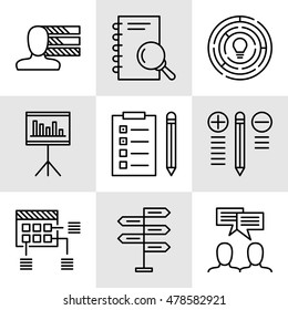 Set Of Project Management Icons On Decision Making, Personality And Team Meeting. Project Management Vector Icons For App, Web, Mobile And Infographics Design.