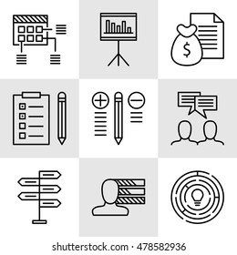 Set Of Project Management Icons On Decision Making, Personality And Team Meeting. Project Management Vector Icons For App, Web, Mobile And Infographics Design.