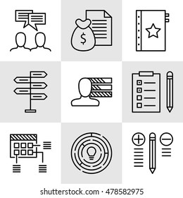 Set Of Project Management Icons On Decision Making, Personality And Team Meeting. Project Management Vector Icons For App, Web, Mobile And Infographics Design.