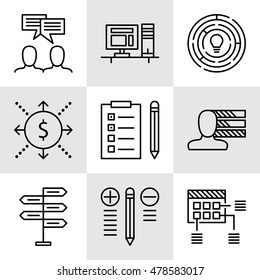 Set Of Project Management Icons On Decision Making, Personality And Team Meeting. Project Management Vector Icons For App, Web, Mobile And Infographics Design.
