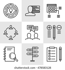 Set Of Project Management Icons On Decision Making, Personality And Team Meeting. Project Management Vector Icons For App, Web, Mobile And Infographics Design.