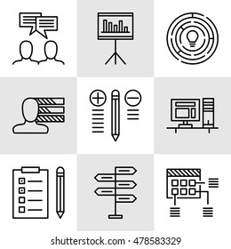 Set Of Project Management Icons On Decision Making, Personality And Team Meeting. Project Management Vector Icons For App, Web, Mobile And Infographics Design.
