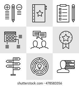 Set Of Project Management Icons On Decision Making, Personality And Team Meeting. Project Management Vector Icons For App, Web, Mobile And Infographics Design.