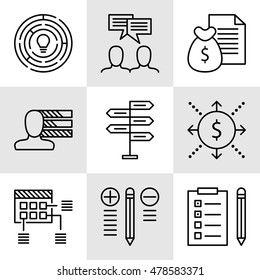 Set Of Project Management Icons On Decision Making, Personality And Team Meeting. Project Management Vector Icons For App, Web, Mobile And Infographics Design.