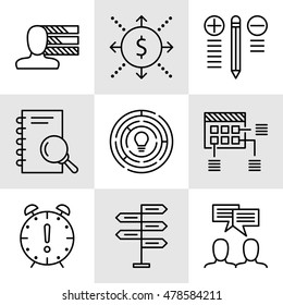 Set Of Project Management Icons On Decision Making, Personality And Team Meeting. Project Management Vector Icons For App, Web, Mobile And Infographics Design.