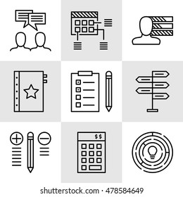 Set Of Project Management Icons On Decision Making, Personality And Team Meeting. Project Management Vector Icons For App, Web, Mobile And Infographics Design.