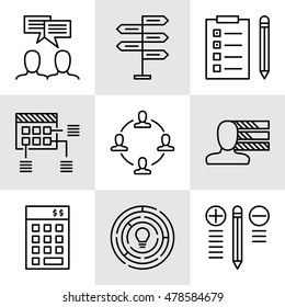 Set Of Project Management Icons On Decision Making, Personality And Team Meeting. Project Management Vector Icons For App, Web, Mobile And Infographics Design.