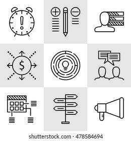 Set Of Project Management Icons On Decision Making, Personality And Team Meeting. Project Management Vector Icons For App, Web, Mobile And Infographics Design.