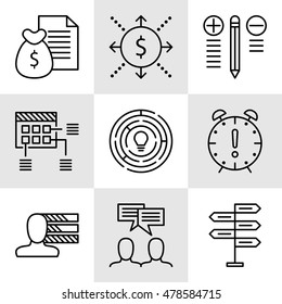 Set Of Project Management Icons On Decision Making, Personality And Team Meeting. Project Management Vector Icons For App, Web, Mobile And Infographics Design.