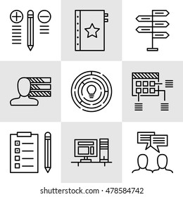 Set Of Project Management Icons On Decision Making, Personality And Team Meeting. Project Management Vector Icons For App, Web, Mobile And Infographics Design.