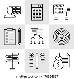 Set Of Project Management Icons On Decision Making, Personality And Team Meeting. Project Management Vector Icons For App, Web, Mobile And Infographics Design.