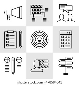 Set Of Project Management Icons On Decision Making, Personality And Team Meeting. Project Management Vector Icons For App, Web, Mobile And Infographics Design.