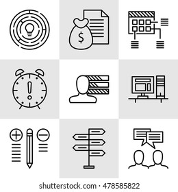 Set Of Project Management Icons On Decision Making, Personality And Team Meeting. Project Management Vector Icons For App, Web, Mobile And Infographics Design.