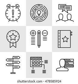 Set Of Project Management Icons On Decision Making, Personality And Team Meeting. Project Management Vector Icons For App, Web, Mobile And Infographics Design.
