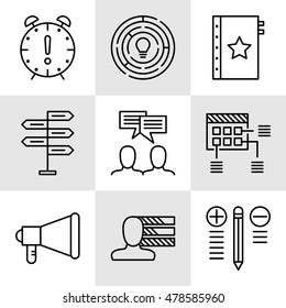 Set Of Project Management Icons On Decision Making, Personality And Team Meeting. Project Management Vector Icons For App, Web, Mobile And Infographics Design.