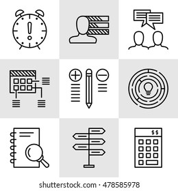 Set Of Project Management Icons On Decision Making, Personality And Team Meeting. Project Management Vector Icons For App, Web, Mobile And Infographics Design.