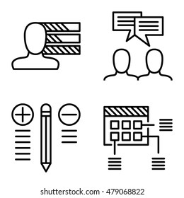 Set Of Project Management Icons On Personality, Idea Brainstorming And Best Solution. Project Management Vector Icons For App, Web, Mobile And Infographics Design.