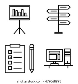 Set Of Project Management Icons On Decision Making, Task List And Statistics. Project Management Vector Icons For App, Web, Mobile And Infographics Design.