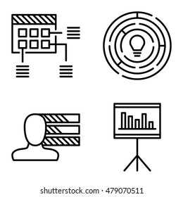 Set Of Project Management Icons On Personality, Creativity And Planning. Project Management Vector Icons For App, Web, Mobile And Infographics Design.