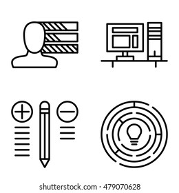 Set Of Project Management Icons On Personality, Creativity And Best Solution. Project Management Vector Icons For App, Web, Mobile And Infographics Design.