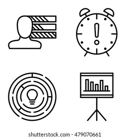 Set Of Project Management Icons On Personality, Creativity And Deadline. Project Management Vector Icons For App, Web, Mobile And Infographics Design.