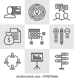 Set Of Project Management Icons On Decision Making, Personality And Team Meeting. Project Management Vector Icons For App, Web, Mobile And Infographics Design.