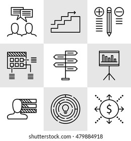 Set Of Project Management Icons On Decision Making, Personality And Team Meeting. Project Management Vector Icons For App, Web, Mobile And Infographics Design.