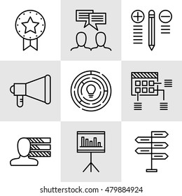 Set Of Project Management Icons On Decision Making, Personality And Team Meeting. Project Management Vector Icons For App, Web, Mobile And Infographics Design.