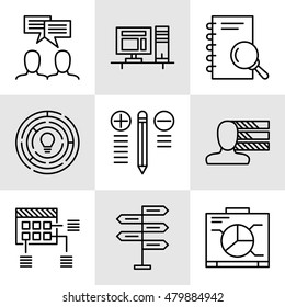 Set Of Project Management Icons On Decision Making, Personality And Team Meeting. Project Management Vector Icons For App, Web, Mobile And Infographics Design.