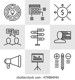 Set Of Project Management Icons On Decision Making, Personality And Team Meeting. Project Management Vector Icons For App, Web, Mobile And Infographics Design.