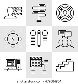 Set Of Project Management Icons On Decision Making, Personality And Team Meeting. Project Management Vector Icons For App, Web, Mobile And Infographics Design.