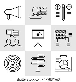 Set Of Project Management Icons On Decision Making, Personality And Team Meeting. Project Management Vector Icons For App, Web, Mobile And Infographics Design.