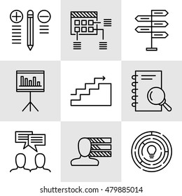 Set Of Project Management Icons On Decision Making, Personality And Team Meeting. Project Management Vector Icons For App, Web, Mobile And Infographics Design.