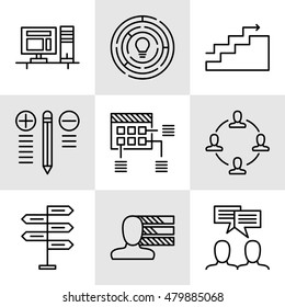 Set Of Project Management Icons On Decision Making, Personality And Team Meeting. Project Management Vector Icons For App, Web, Mobile And Infographics Design.