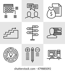 Set Of Project Management Icons On Decision Making, Personality And Team Meeting. Project Management Vector Icons For App, Web, Mobile And Infographics Design.
