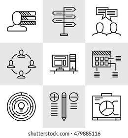 Set Of Project Management Icons On Decision Making, Personality And Team Meeting. Project Management Vector Icons For App, Web, Mobile And Infographics Design.