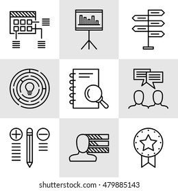 Set Of Project Management Icons On Decision Making, Personality And Team Meeting. Project Management Vector Icons For App, Web, Mobile And Infographics Design.