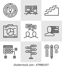 Set Of Project Management Icons On Decision Making, Personality And Team Meeting. Project Management Vector Icons For App, Web, Mobile And Infographics Design.
