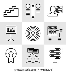 Set Of Project Management Icons On Decision Making, Personality And Team Meeting. Project Management Vector Icons For App, Web, Mobile And Infographics Design.
