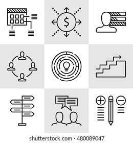 Set Of Project Management Icons On Decision Making, Personality And Team Meeting. Project Management Vector Icons For App, Web, Mobile And Infographics Design.