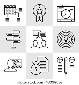 Set Of Project Management Icons On Decision Making, Personality And Team Meeting. Project Management Vector Icons For App, Web, Mobile And Infographics Design.