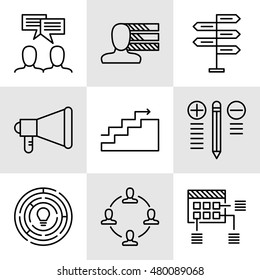 Set Of Project Management Icons On Decision Making, Personality And Team Meeting. Project Management Vector Icons For App, Web, Mobile And Infographics Design.